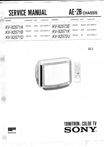 Sony KVX2573E Television Service Manual PDF download.