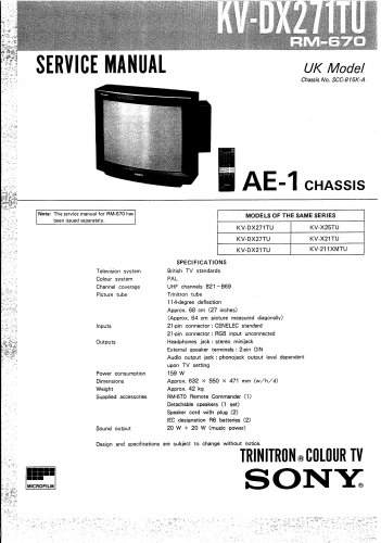 Sony SCC-B15K-A CHASSIS Television Service Manual PDF download.