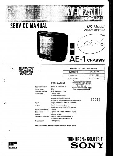 Sony SCC-B15S-A CHASSIS Television Service Manual PDF download.
