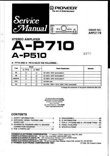 Pioneer ARP2179  AMPLIFIER Service Manual PDF download.
