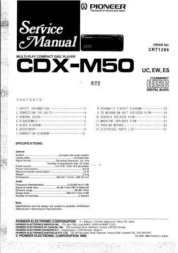 Pioneer CDXM50  CD PLAYER Service Manual PDF download.