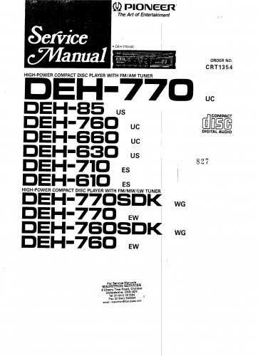 Pioneer DEH760SDK  CD TUNER Service Manual PDF download.