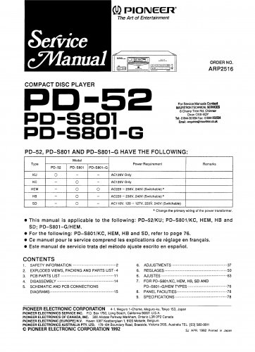 Pioneer PDS801  CD PLAYER Service Manual PDF download.