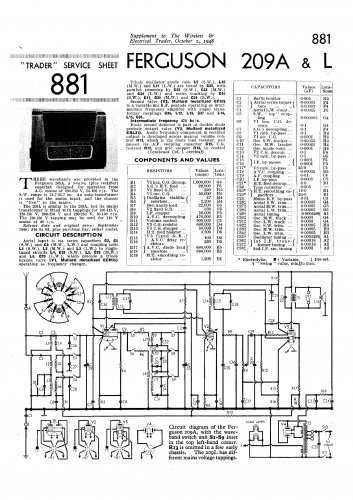 Ferguson 209L Vintage Audio Service Schematics PDF download.