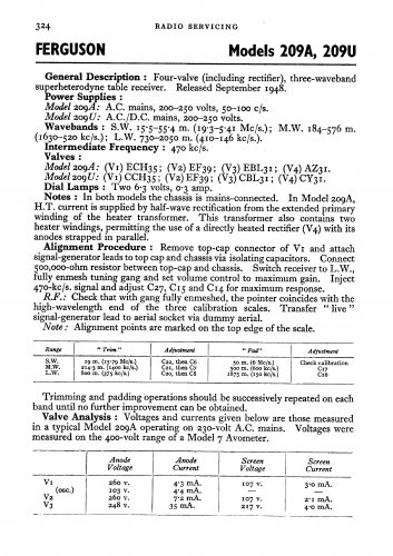 Ferguson 209U Vintage Audio Service Schematics PDF download.