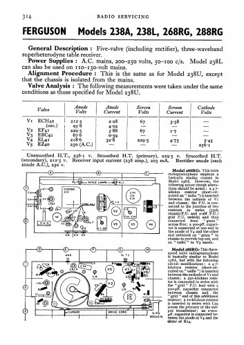 Ferguson 238A Vintage Audio Service Schematics PDF download.
