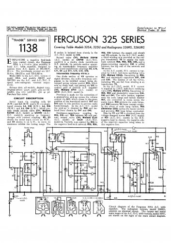 Ferguson 325 Vintage Audio Service Schematics PDF download.