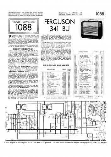 Ferguson 341BU Vintage Audio Service Schematics PDF download.