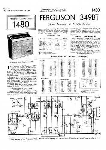 Ferguson 349BT Vintage Audio Service Schematics PDF download.
