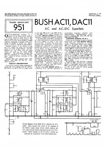 Bush AC11 Vintage Wireless Service Schematics PDF download.