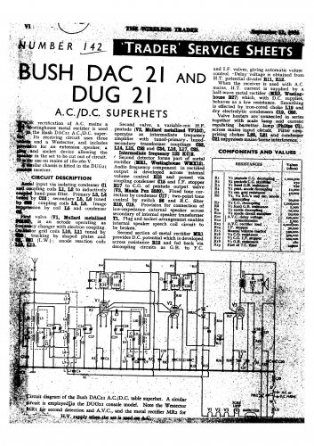 Bush DAC21 Vintage Wireless Service Schematics PDF download.