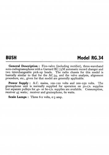 Bush RG34 Vintage Wireless Service Schematics PDF download.