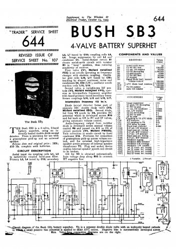 Bush SB3 Vintage Wireless Service Schematics PDF download.
