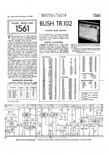 Bush TR102 Vintage Wireless Service Schematics PDF download.