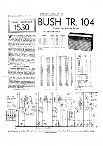Bush TR104 Vintage Wireless Service Schematics PDF download.