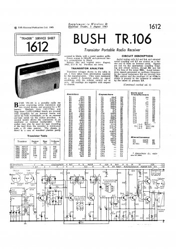 Bush TR106 Vintage Wireless Service Schematics PDF download.