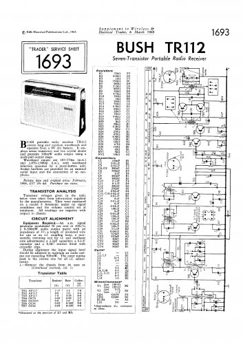 Bush TR112 Vintage Wireless Service Schematics PDF download.