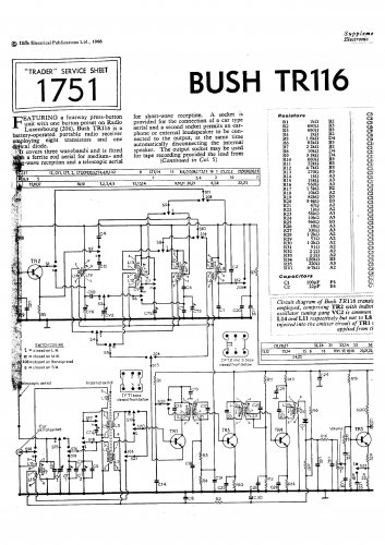 Bush TR116 Vintage Wireless Service Schematics PDF download.