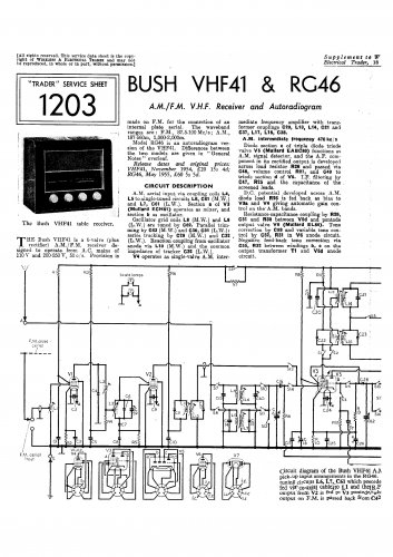 Bush VHF41 Vintage Wireless Service Schematics PDF download.