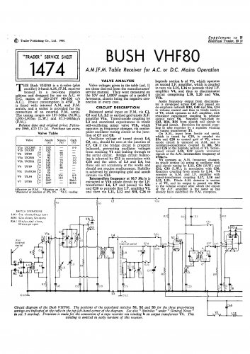 Bush VHF80 Vintage Wireless Service Schematics PDF download.