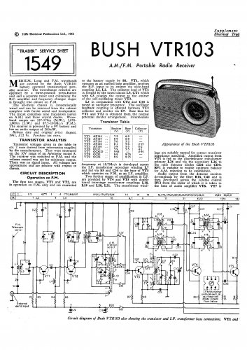 Bush VTR103 Vintage Wireless Service Schematics PDF download.