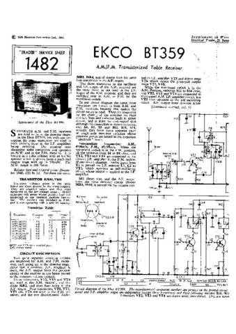 EKCO BT359 Equipment Service Information by download #90175