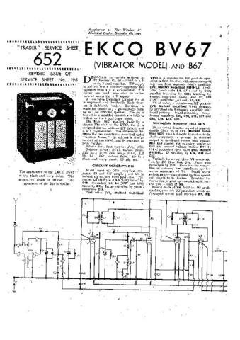 EKCO BV67 Equipment Service Information by download #90176