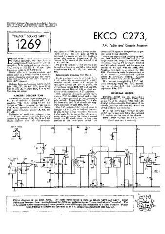 EKCO C273 Equipment Service Information by download #90177