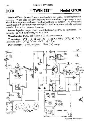 EKCO CP920 Equipment Service Information by download #90183