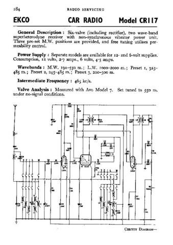 EKCO CR117 Equipment Service Information by download #90184
