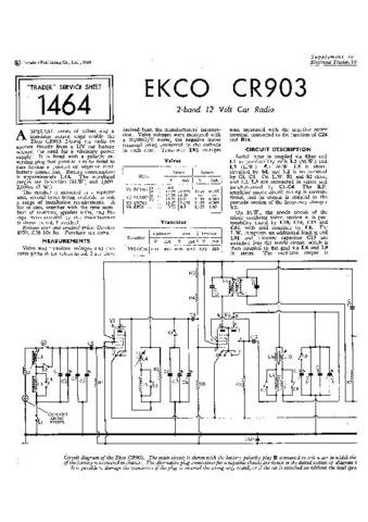 EKCO CR903 Equipment Service Information by download #90190