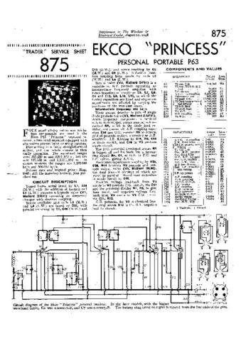 EKCO PRINCESS Equipment Service Information by download #90223