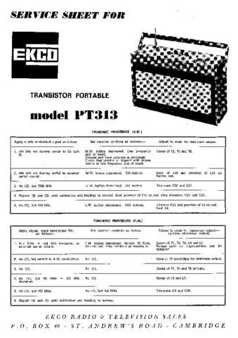 EKCO PT313 Equipment Service Information by download #90229