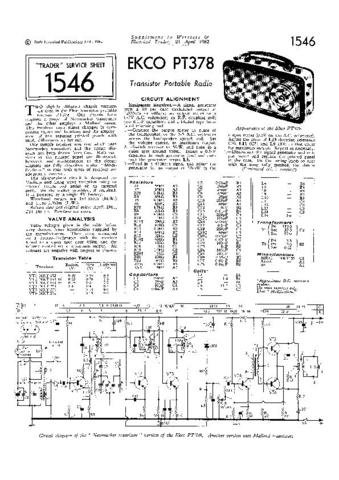 EKCO PT378-1 Equipment Service Information by download #90234