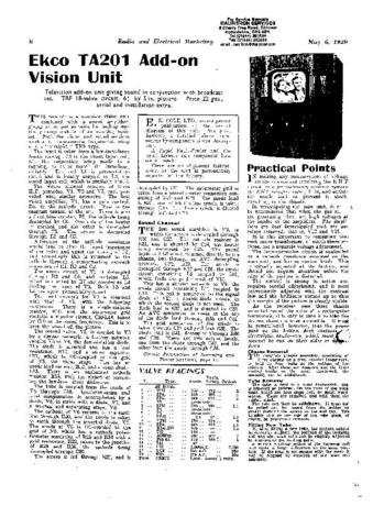 EKCO TA201 Equipment Service Information by download #90325