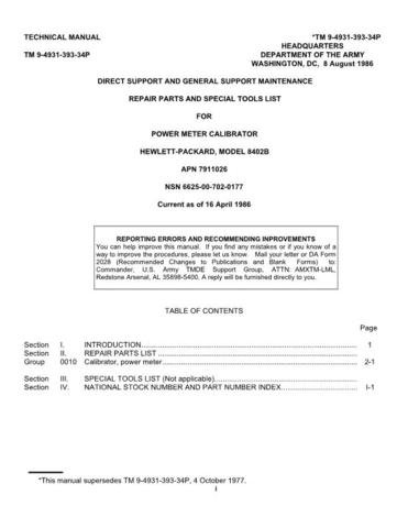 Hewlett Packard 8402B Military Technical Manual by download #90471