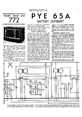 PYE 65A Vintage Service Information  by download #90832