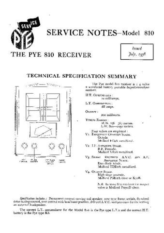 PYE 810 Vintage Service Information  by download #90840
