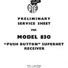 PYE 830 Vintage Service Information  by download #90844