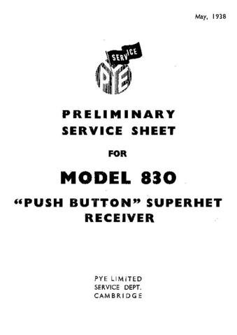 PYE 830 Vintage Service Information  by download #90844