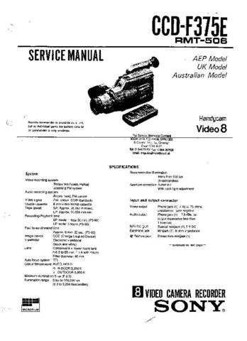 SONY CCDF375E Service Manual by download #91067