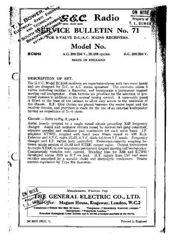GEC BC4045 Service Information  by download #91573
