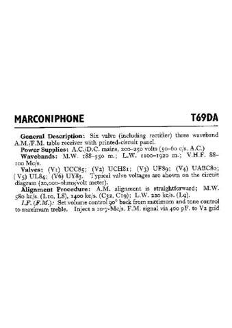 MARCONI T69DA Vintage Service Information by download #91879