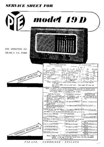PYE 19D Vintage Service Information  by download #92010