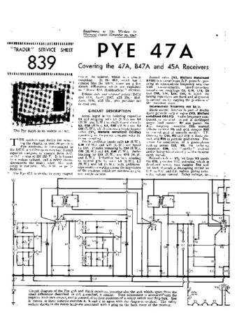 PYE 45A Vintage Service Information  by download #92032