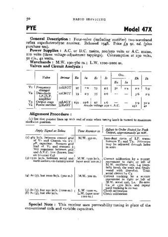 PYE 47X Vintage Service Information  by download #92034