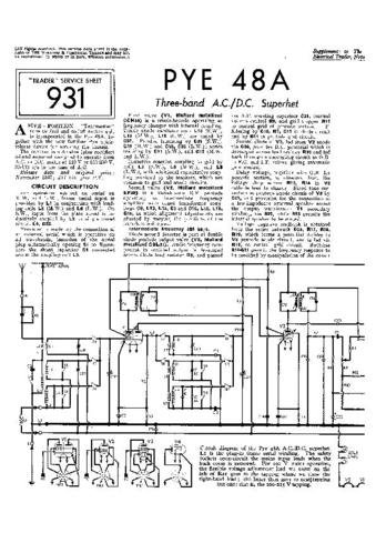 PYE 48A Vintage Service Information  by download #92035