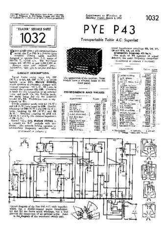 PYE P43 Vintage Service Information  by download #92056