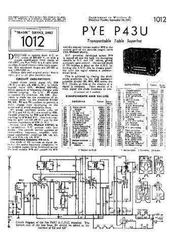 PYE P43U Vintage Service Information  by download #92057