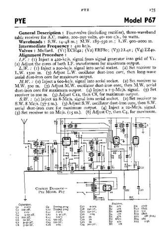 PYE P67 Vintage Service Information  by download #92070